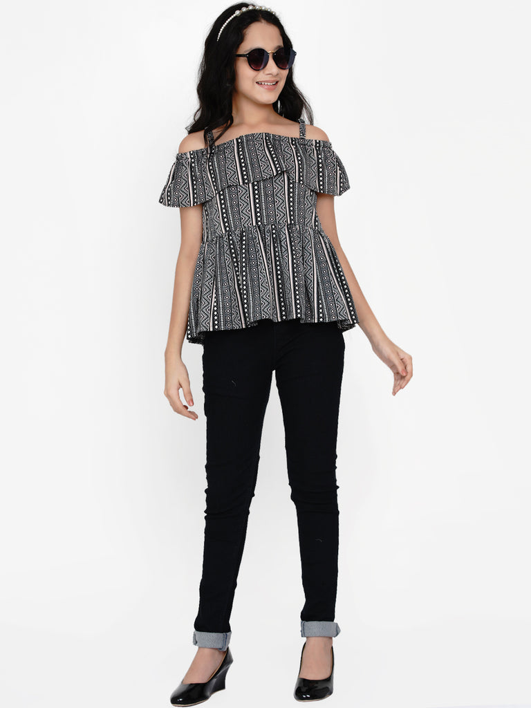 Girl's Black Printed Top