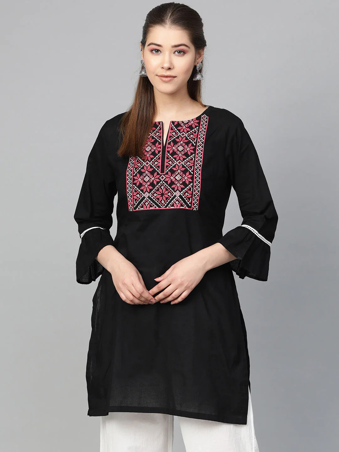 Women's Black Embroidered Tunic - Bhama Couture USA