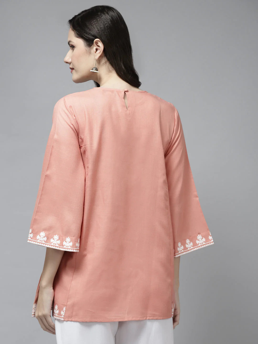 Women's Peach Printed A-Line Tunic - Bhama Couture USA