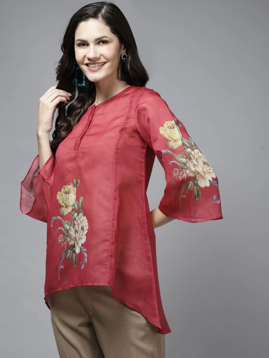 Women's Red Printed A-Line Tunic - Bhama Couture USA