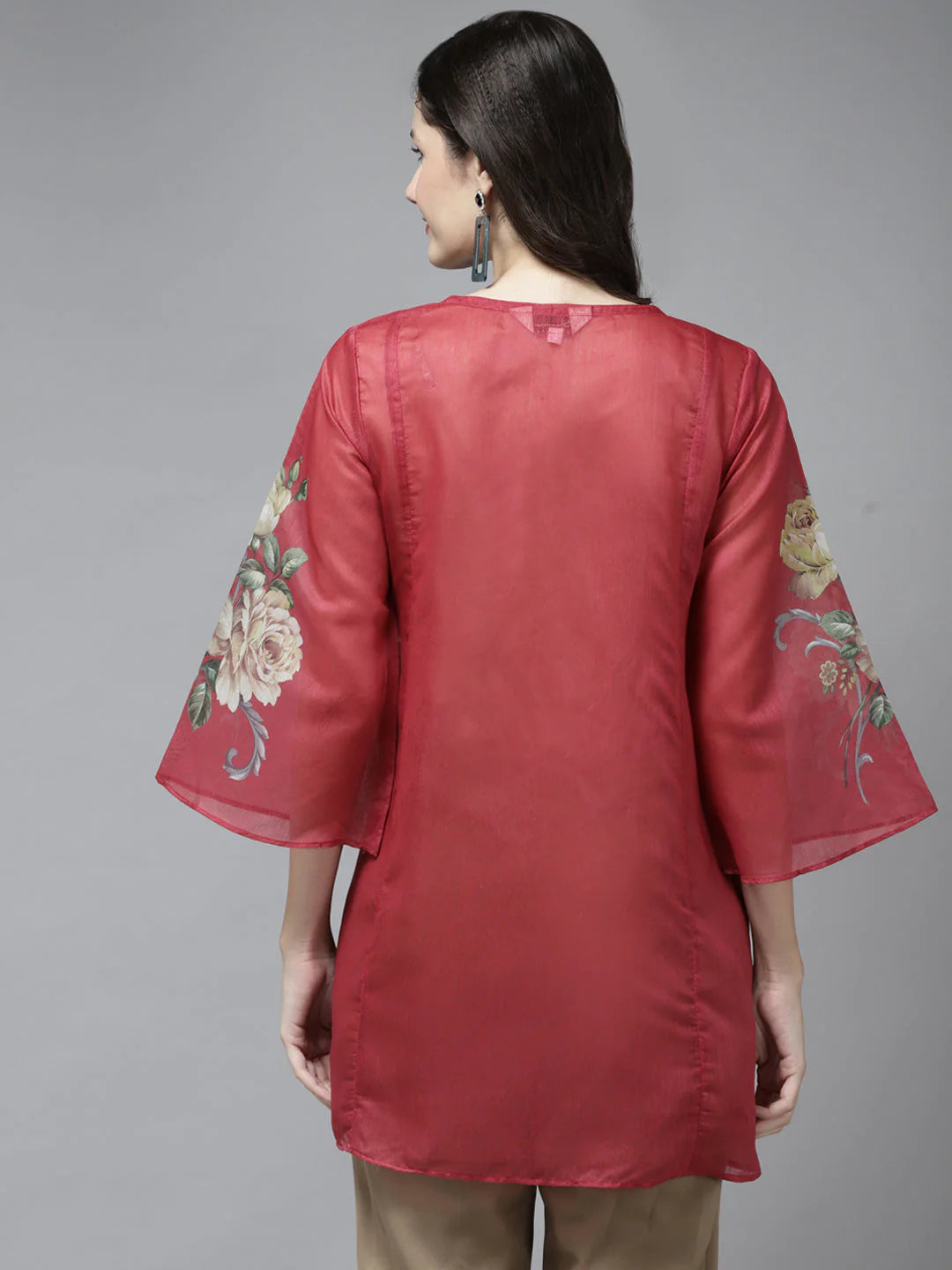 Women's Red Printed A-Line Tunic - Bhama Couture USA