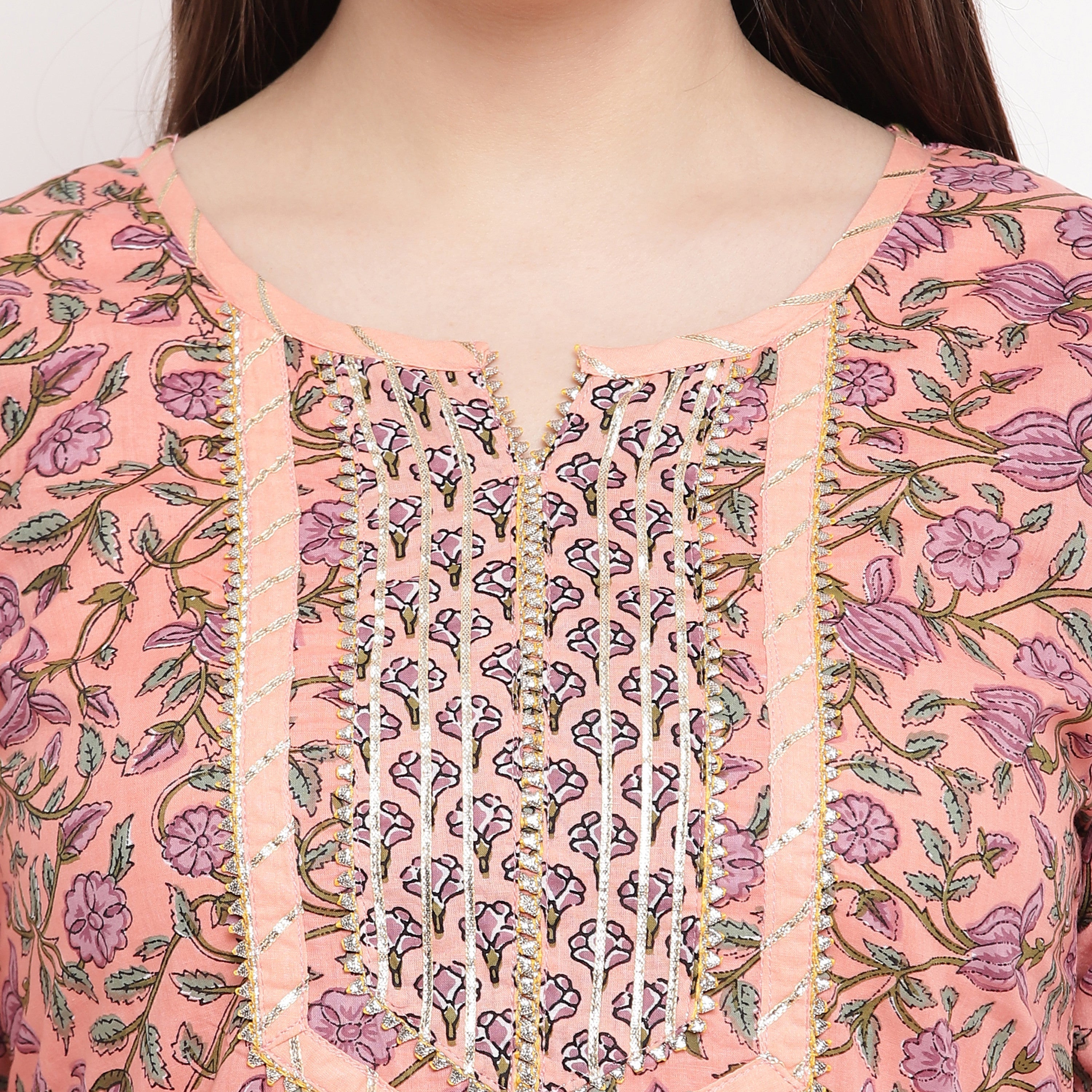 Women's Peach Cotton Kurta With Pant