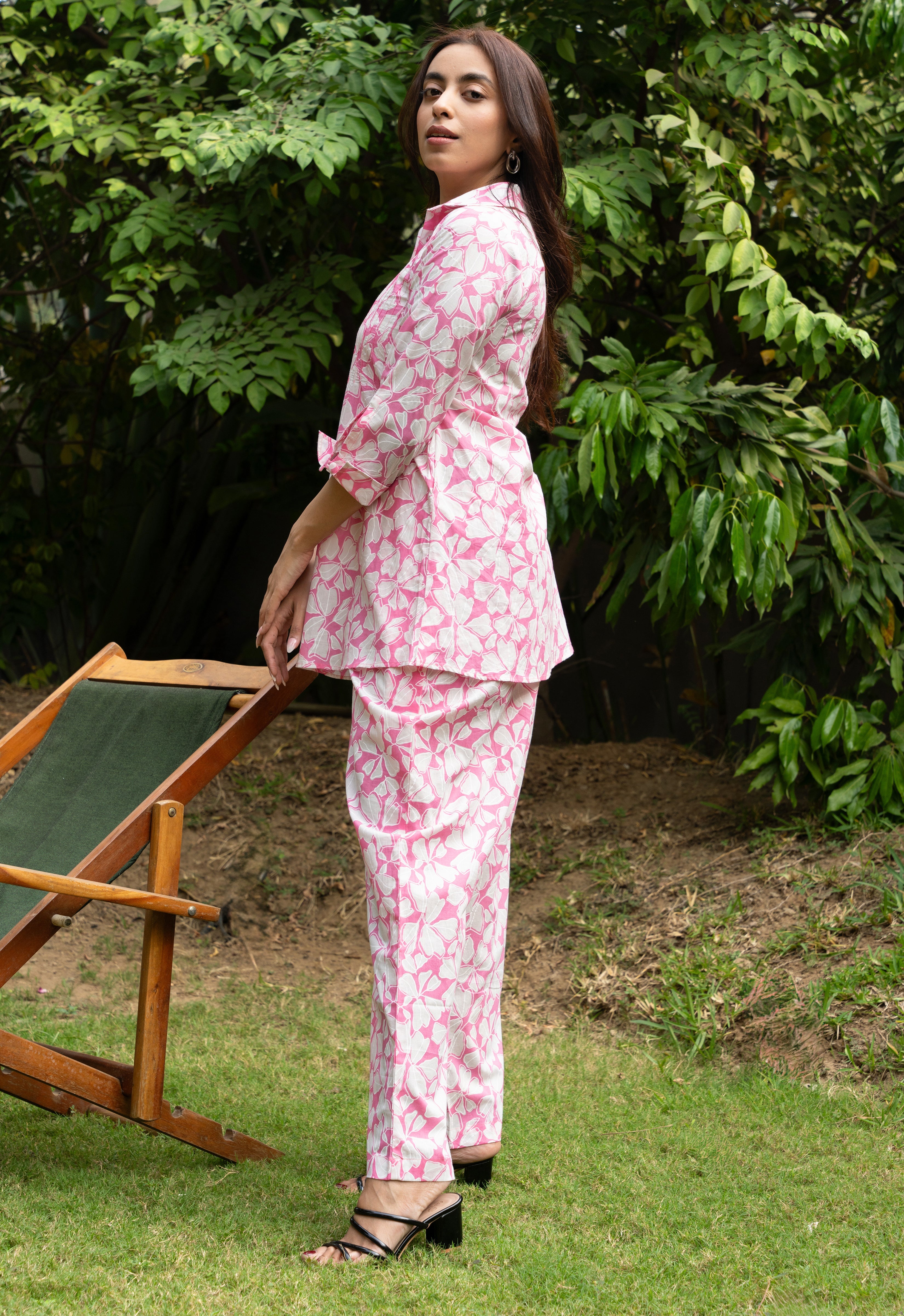 Women's Pink Pin Tucks Pure Cotton Block Printed Co-ord Set - GulaboSitabo