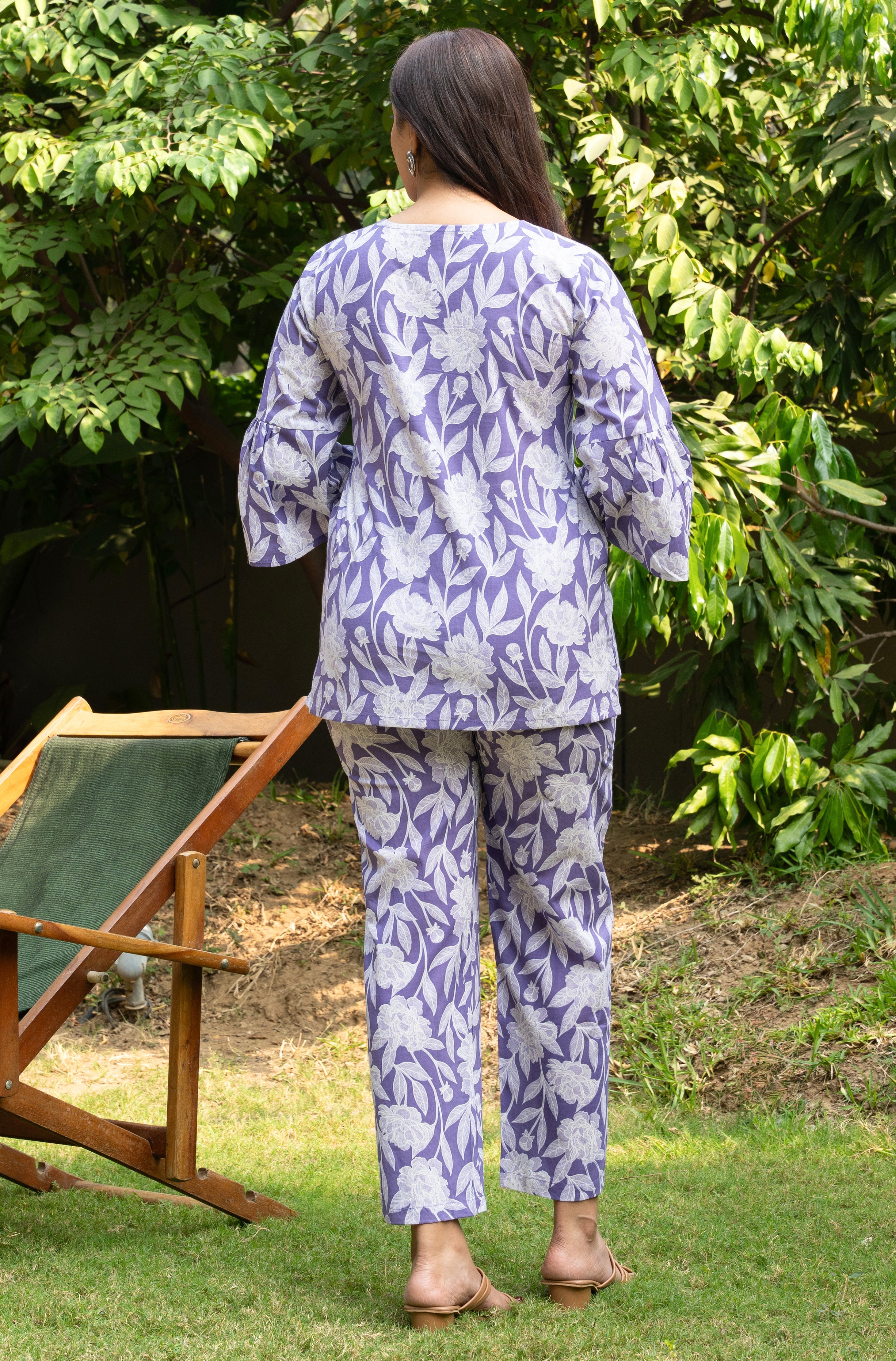 Women's Lilac Cross Pattern Pure Cotton Block Printed Pure Cotton Co-ord Set - GulaboSitabo