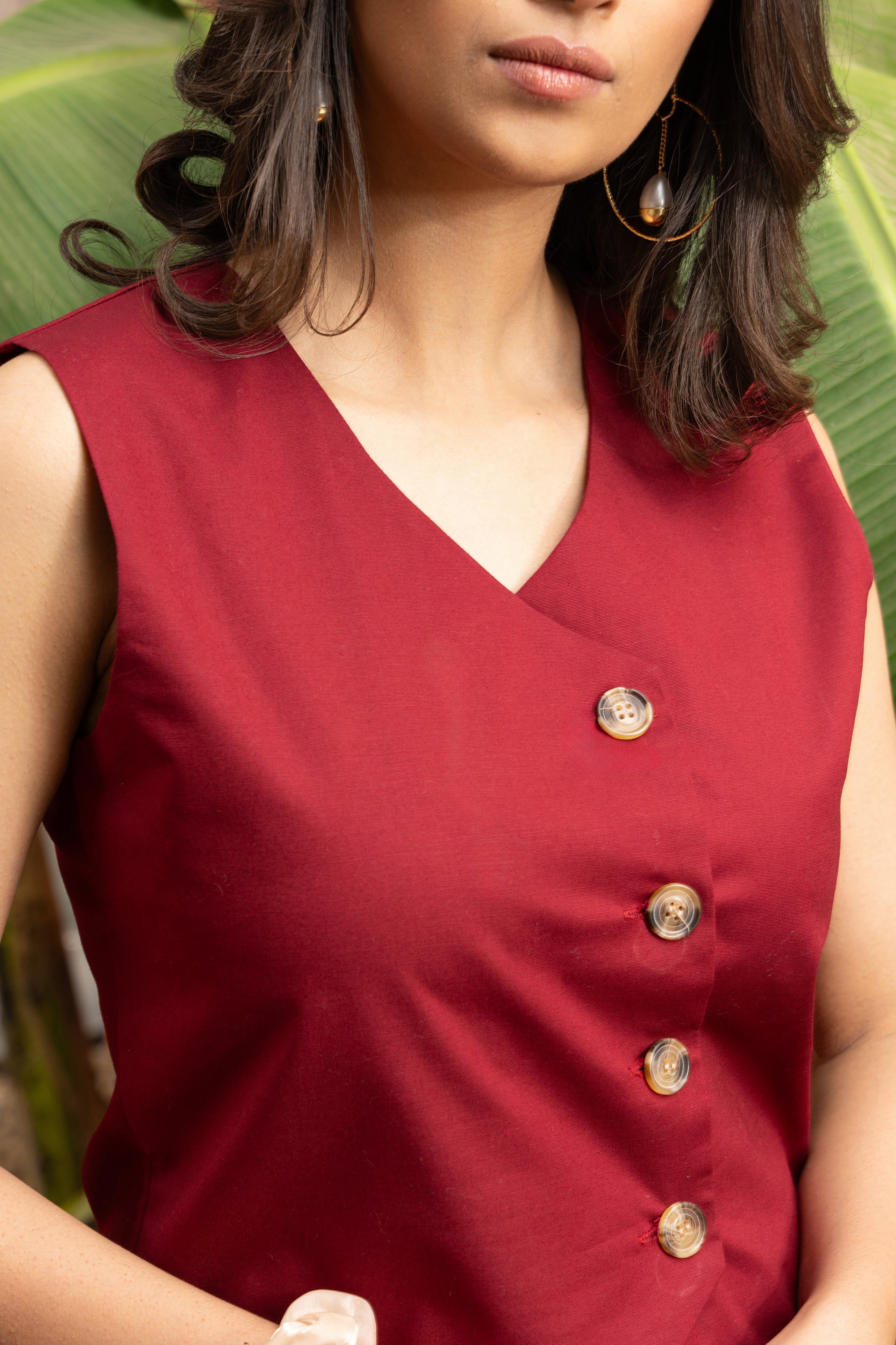 Women's Maroon Pure Cotton Vest Coat (Top) - GulaboSitabo