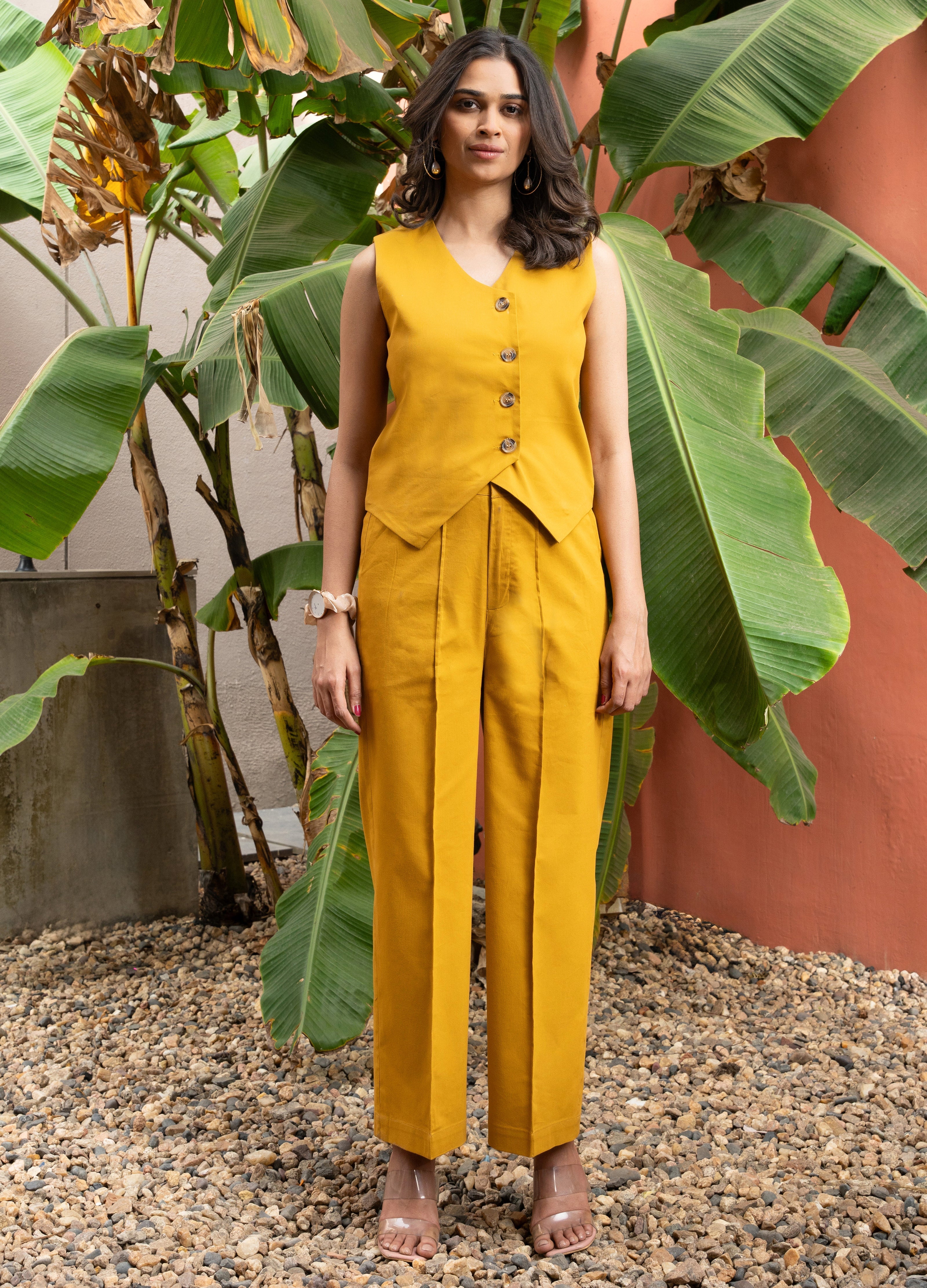 Women's Mustard Pure Cotton Vest Co-ord Set - GulaboSitabo