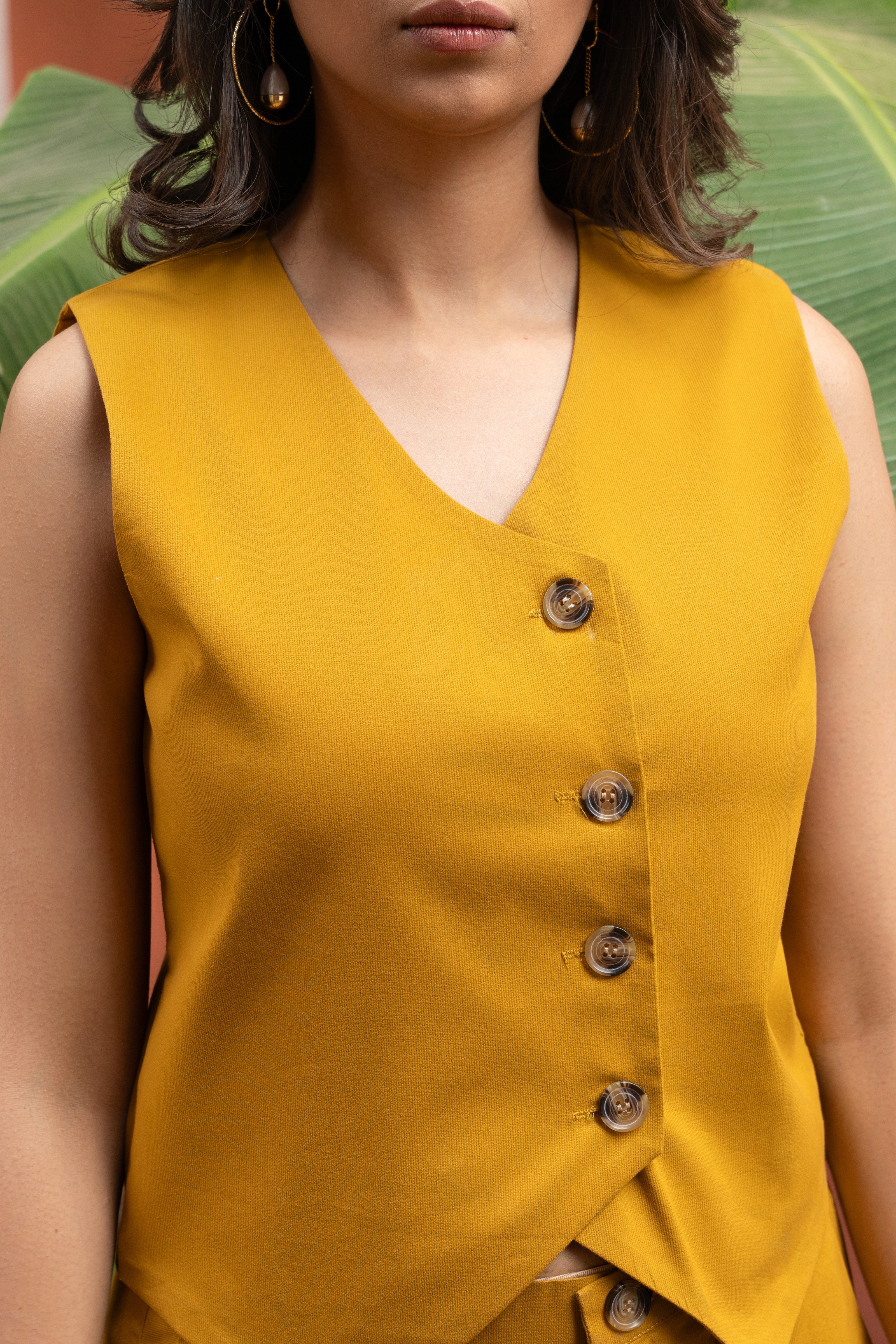 Women's Mustard Pure Cotton Vest Co-ord Set - GulaboSitabo