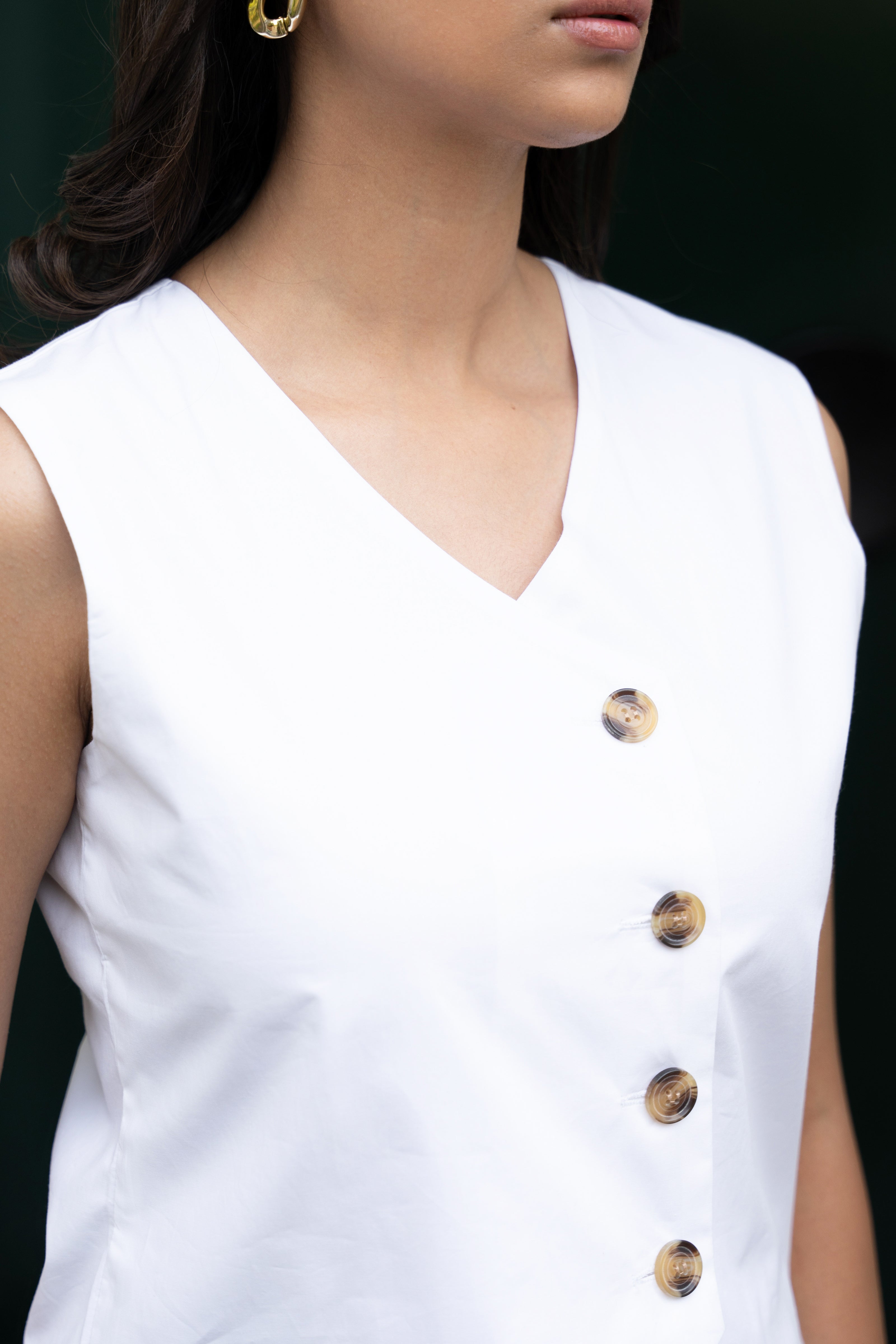 Women's White Pure Cotton Vest Coat (Top) - GulaboSitabo