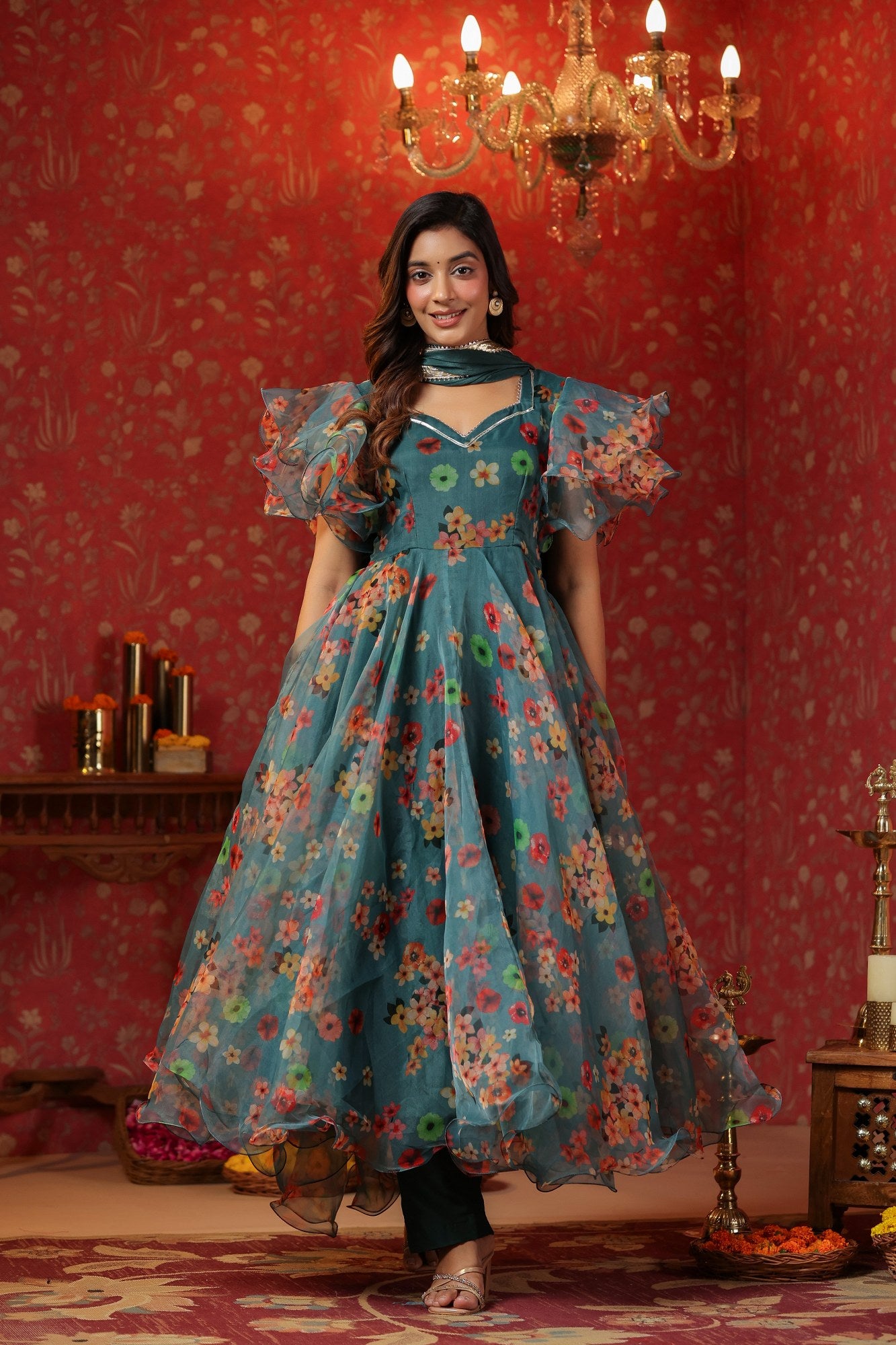 anarkali dress organza Buy Printed Organza Anarkali Suit in Yellow Online : KJN4478
