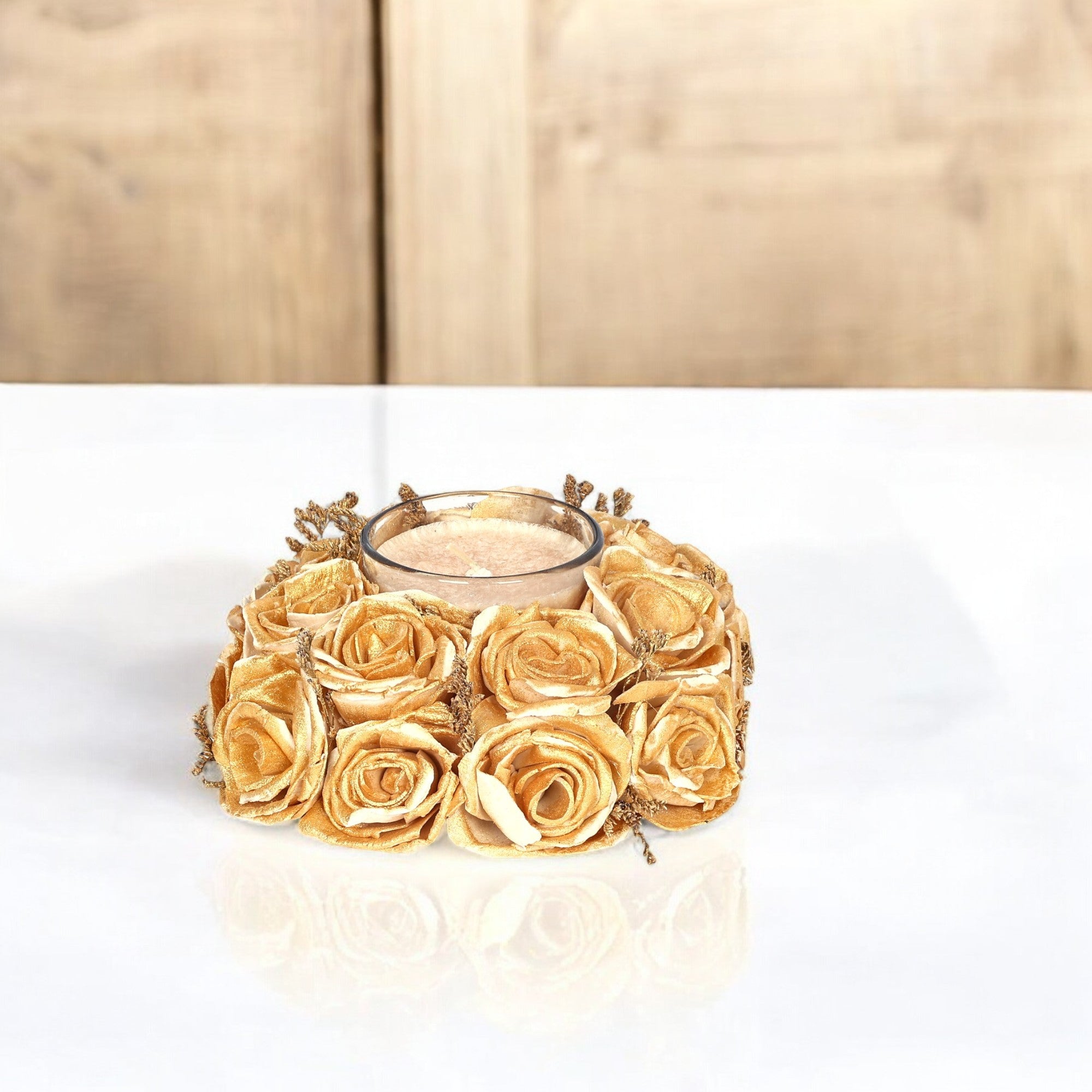 Thai Rose Fragrance Wreath Candle—Golden