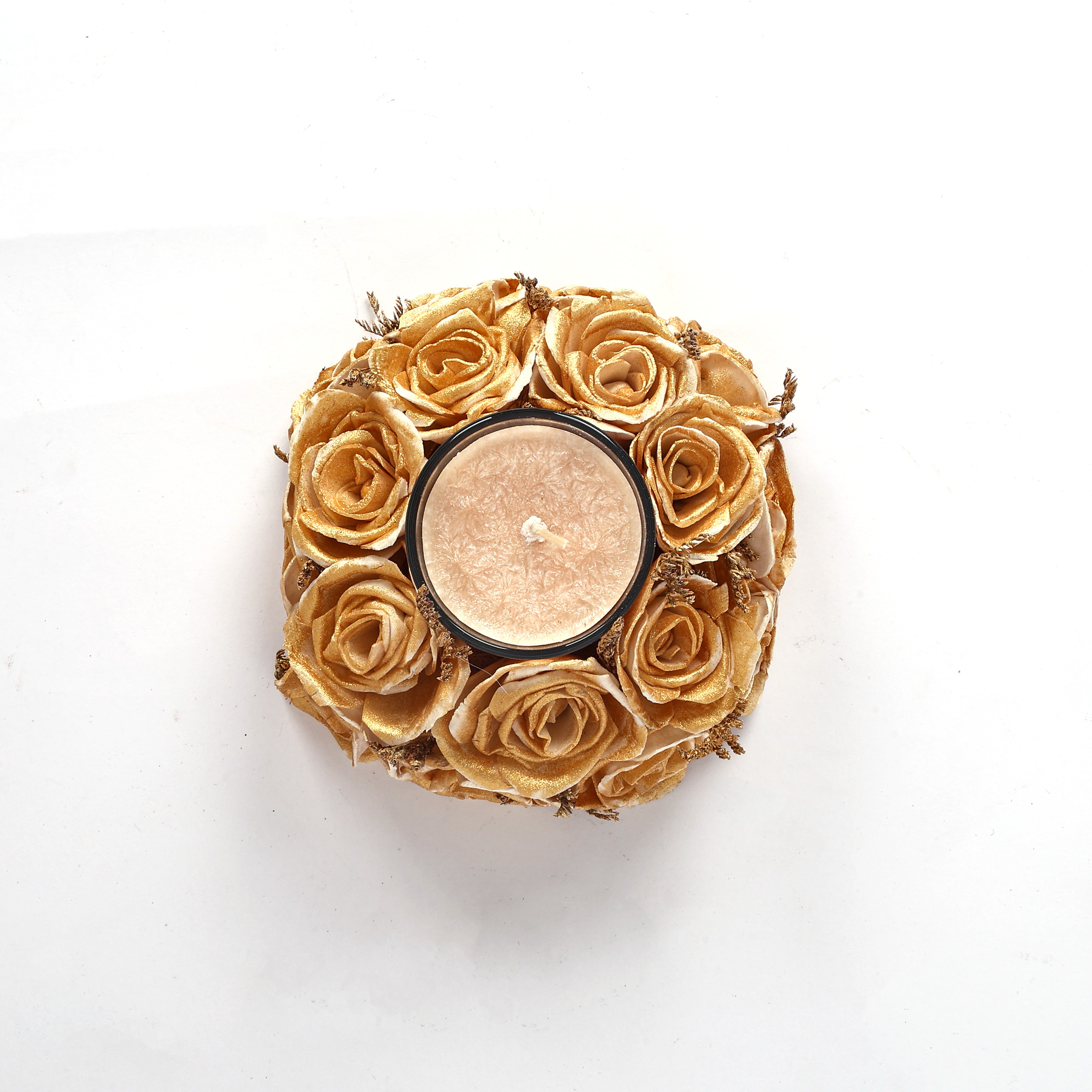 Thai Rose Fragrance Wreath Candle—Golden