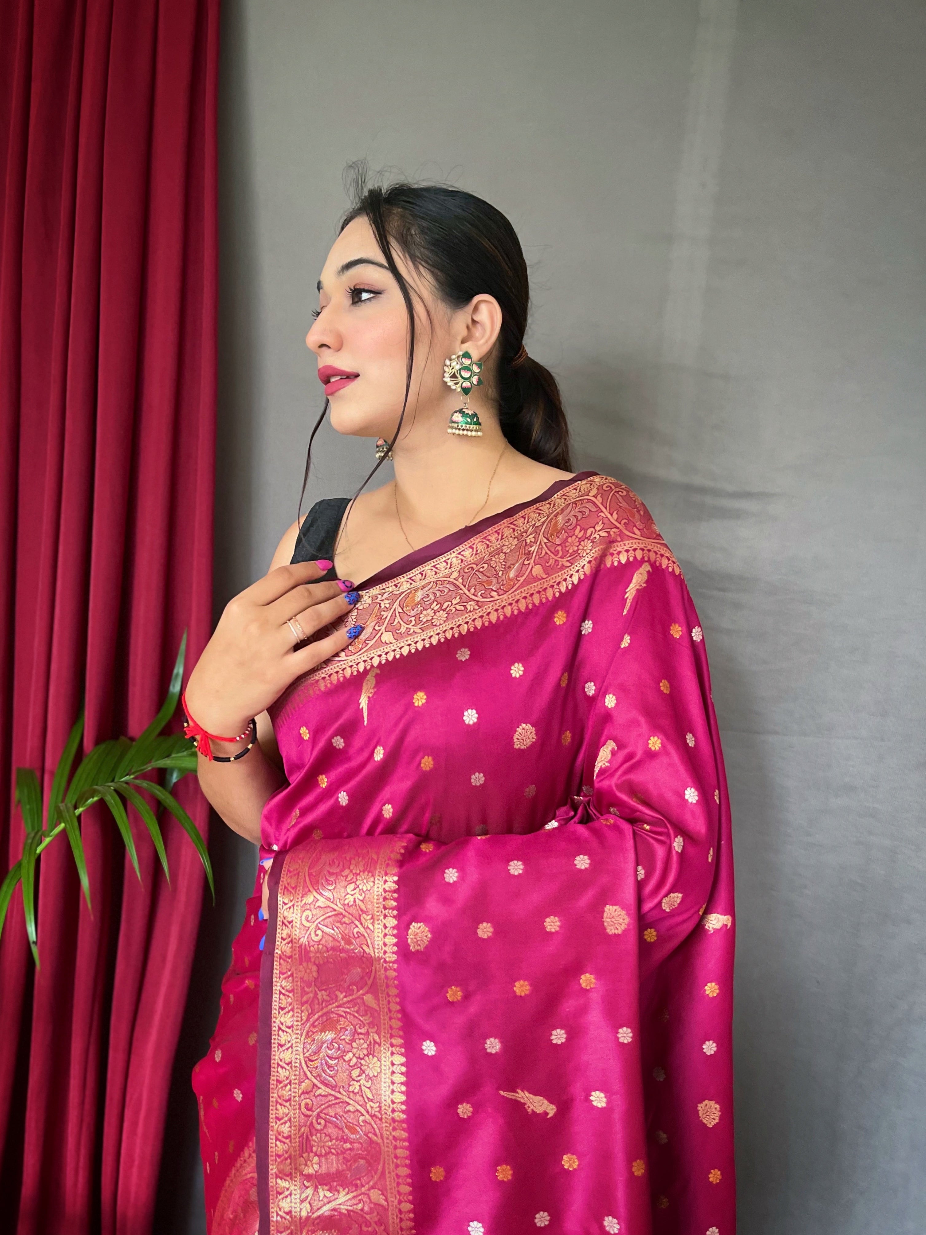 Women's Banarasi Silk Multi Color Zari Woven Saree Pink - TASARIKA