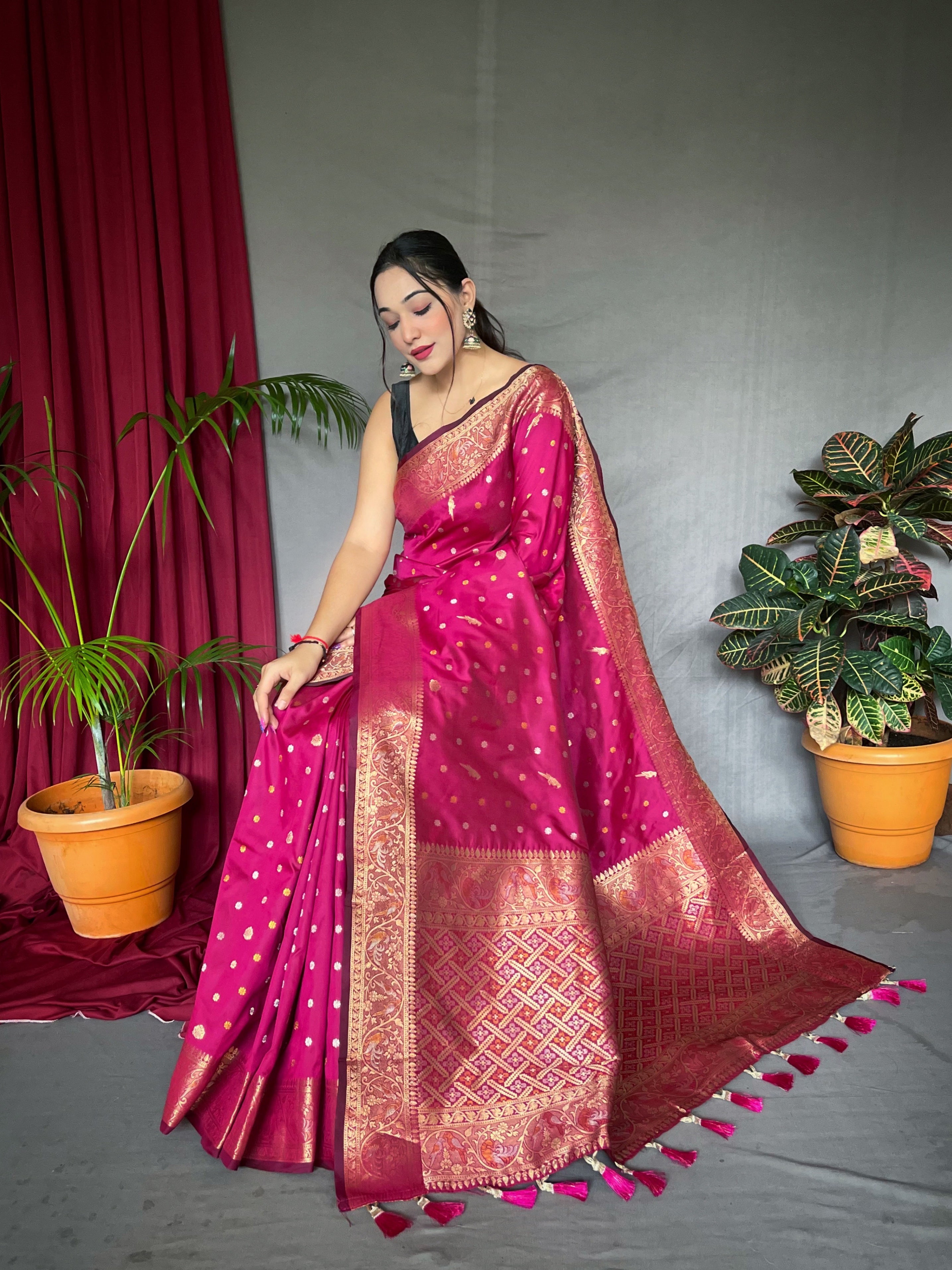 Women's Banarasi Silk Multi Color Zari Woven Saree Pink - TASARIKA