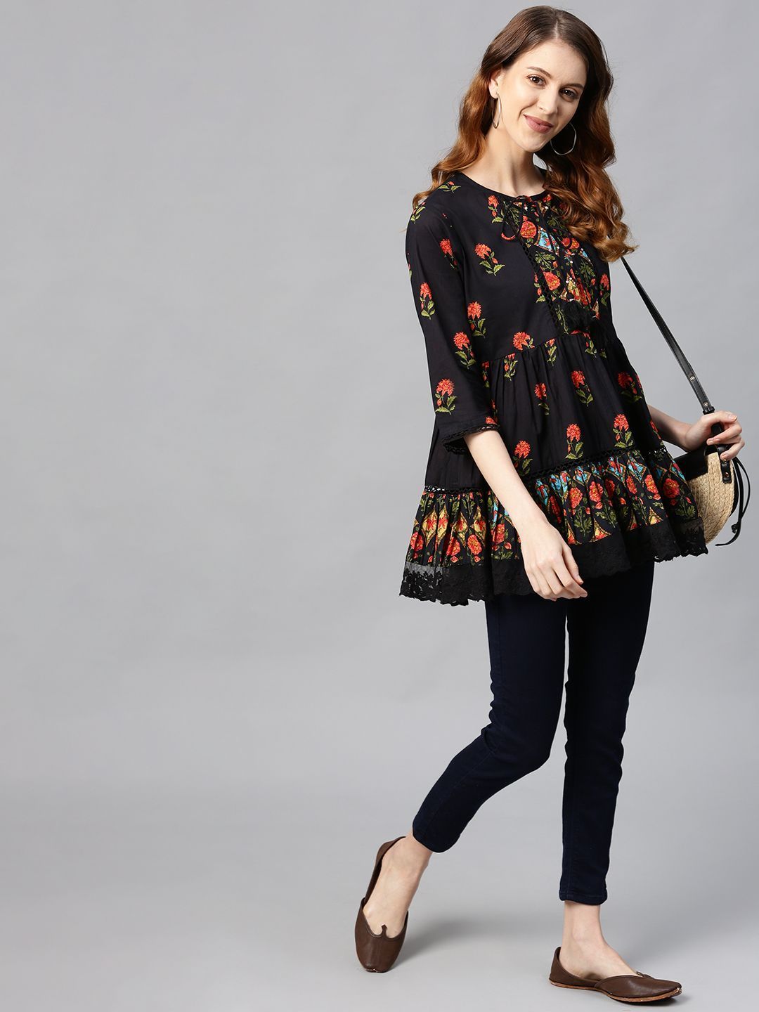 Women's Cambric Embroidered Tiered Top