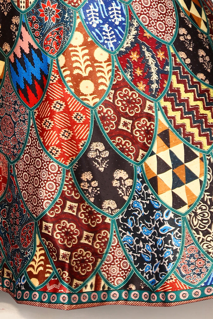 Women's Ethnic Motifs Digital Print Shiney Satin Croptop Lehenga Choli With Unstitched Blouse