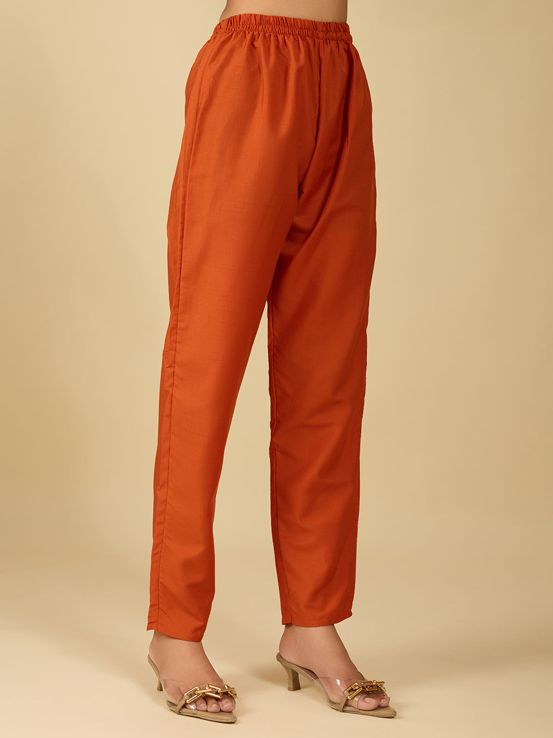 Women's Orange Silk Blend Embroidered Kurta Set