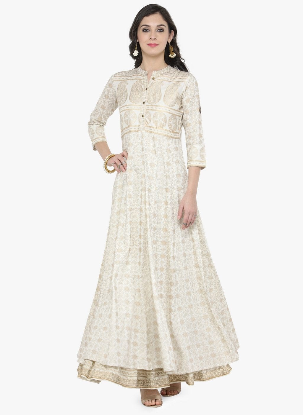 Women's Off-White Printed Maxi Dress