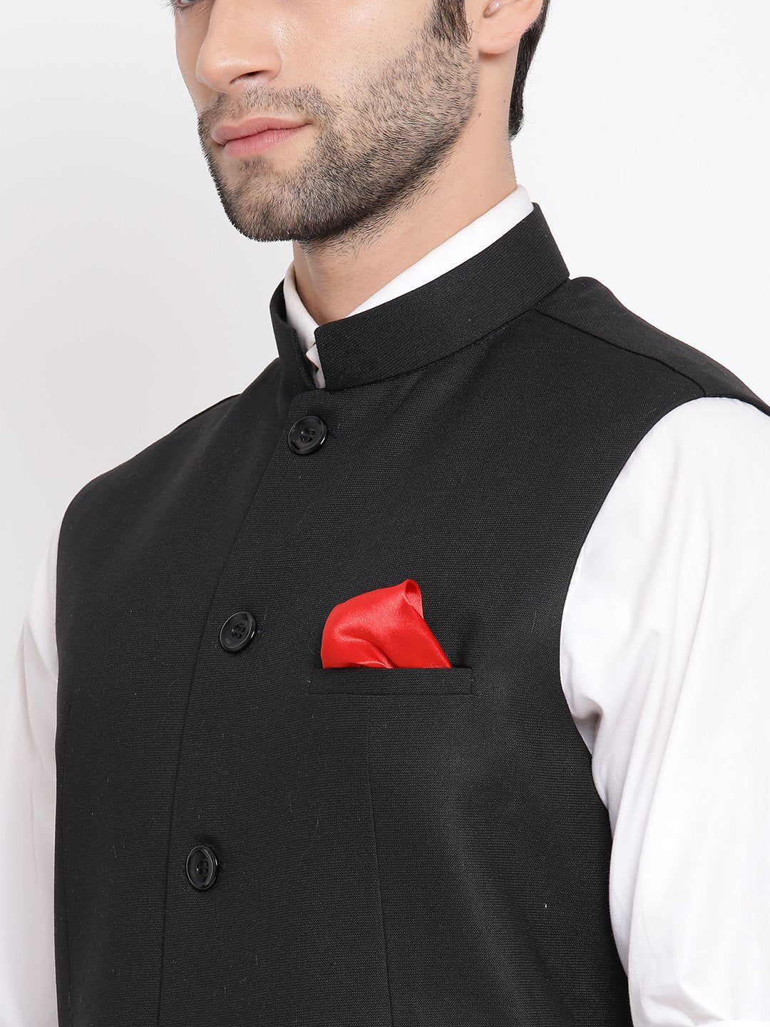Men's Black Cotton Silk Blend Nehru Jacket - Final Clearance Sale