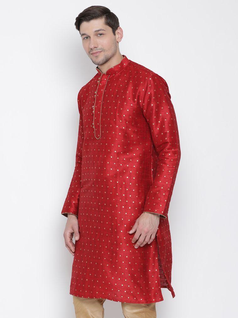 Men's Maroon Cotton Silk Blend Kurta