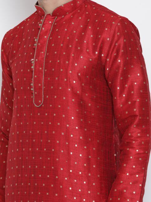 Men's Maroon Cotton Silk Blend Kurta