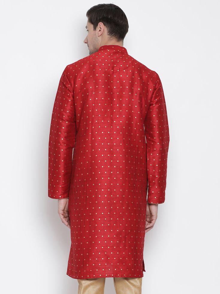 Men's Maroon Cotton Silk Blend Kurta