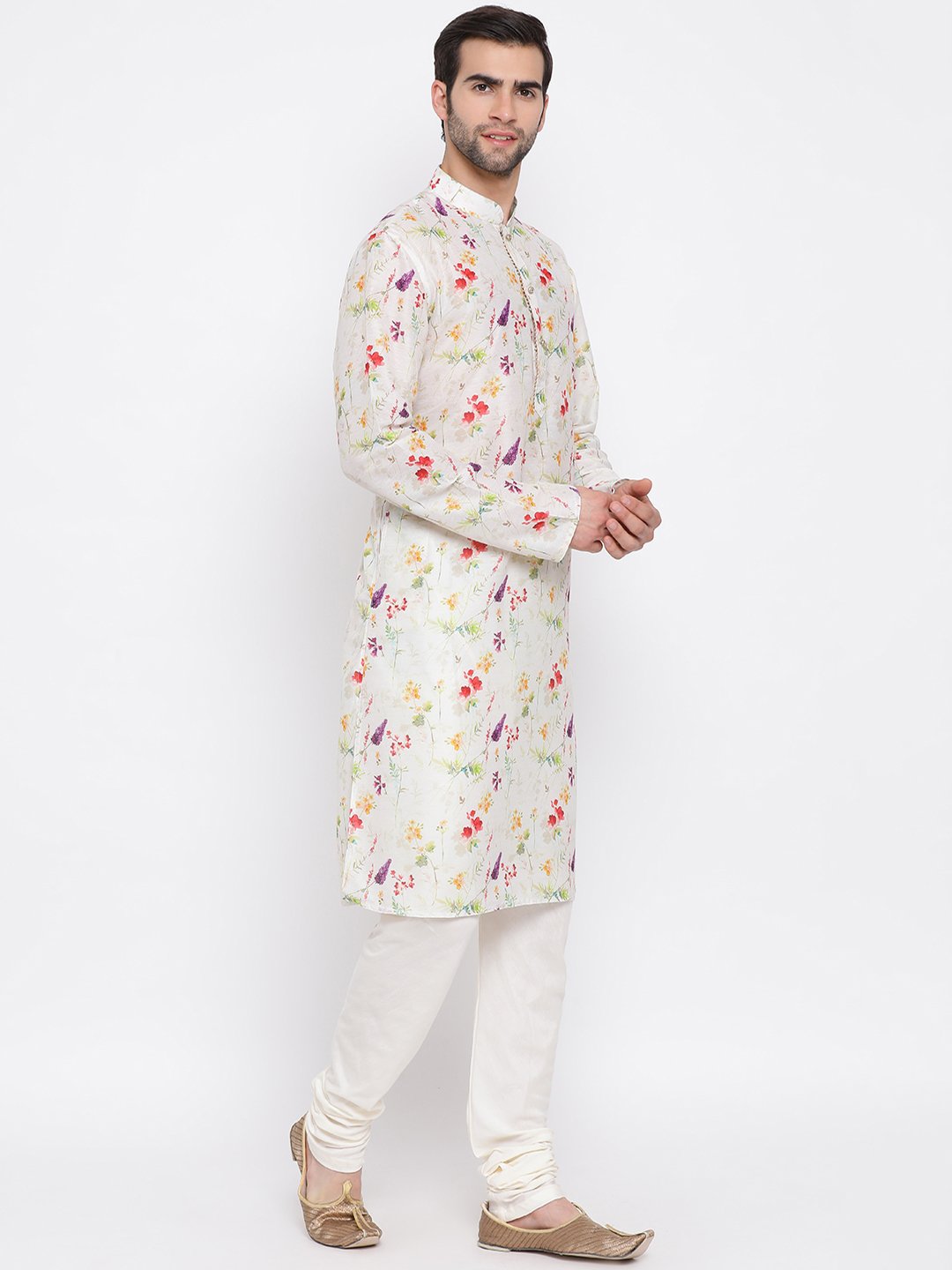 Men's Cream Cotton Blend Kurta and Pyjama Set - Vastramay USA