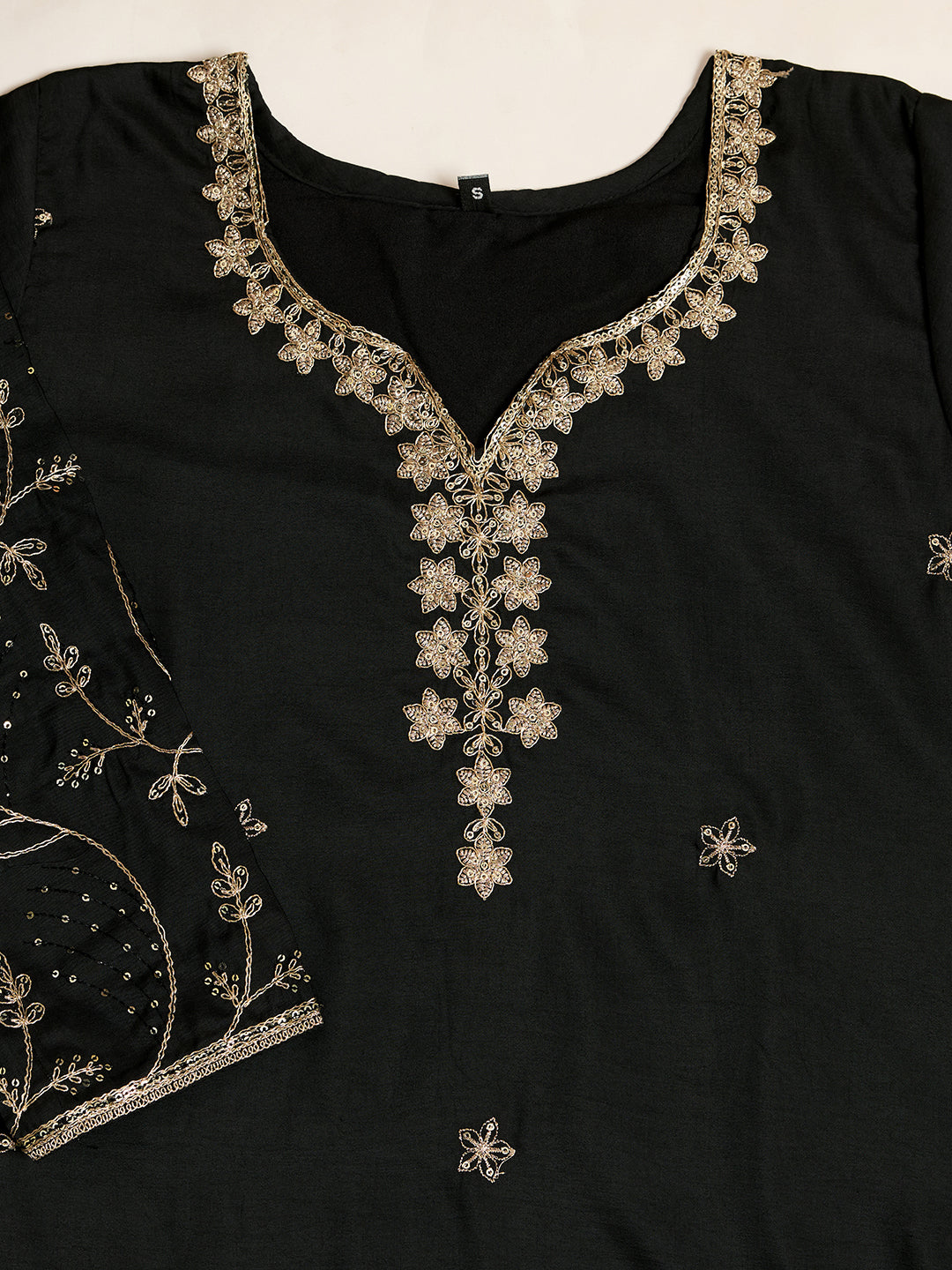 Women's Black Cotton Silk Embroidered Kurta Set