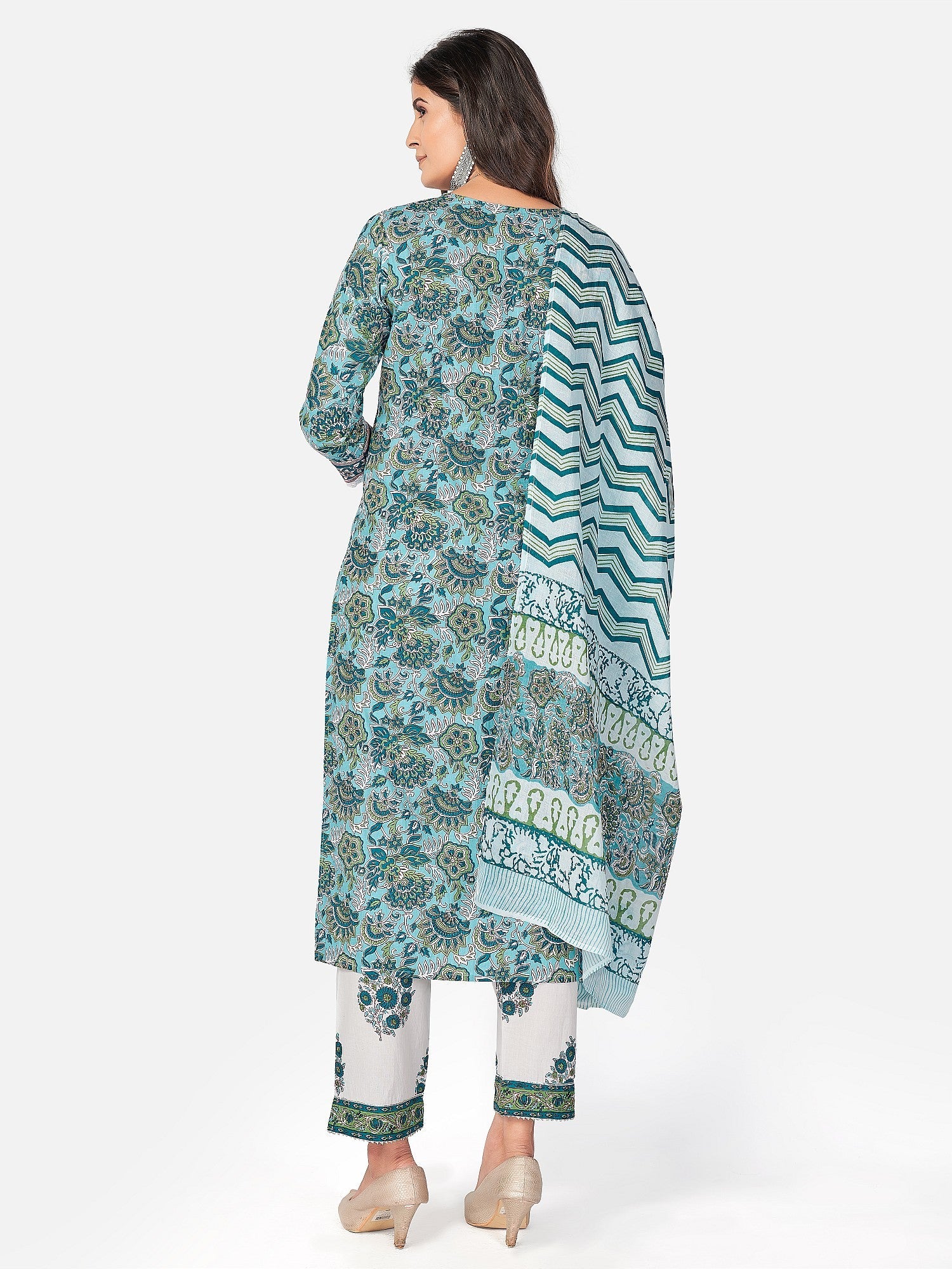 Women's Blue Cotton Kurta With Pant & Dupatta By Vbuyz (3