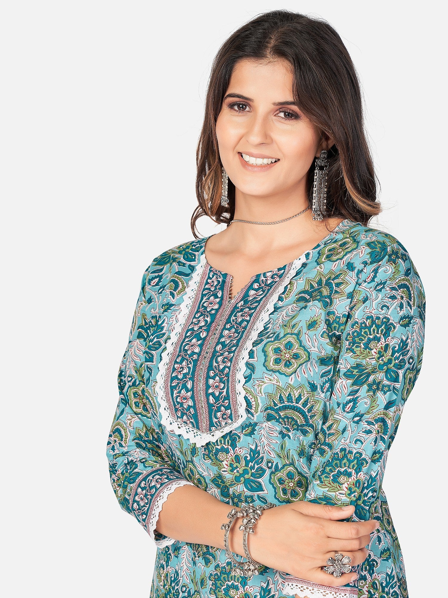 Women's Blue Cotton Kurta With Pant & Dupatta By Vbuyz (3