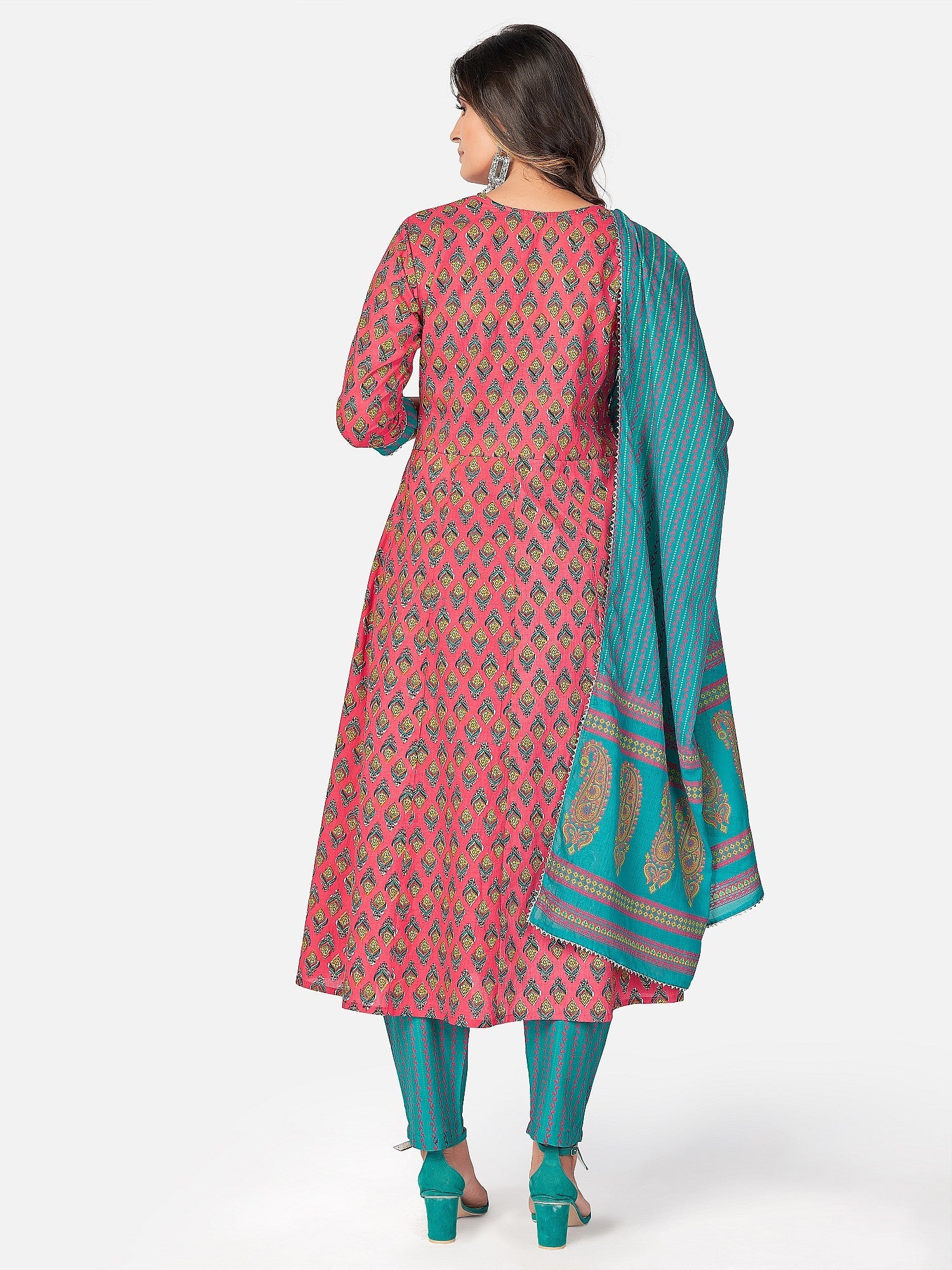 Women's Dark Pink Cotton Kurta With Pant & Dupatta By Vbuyz (3