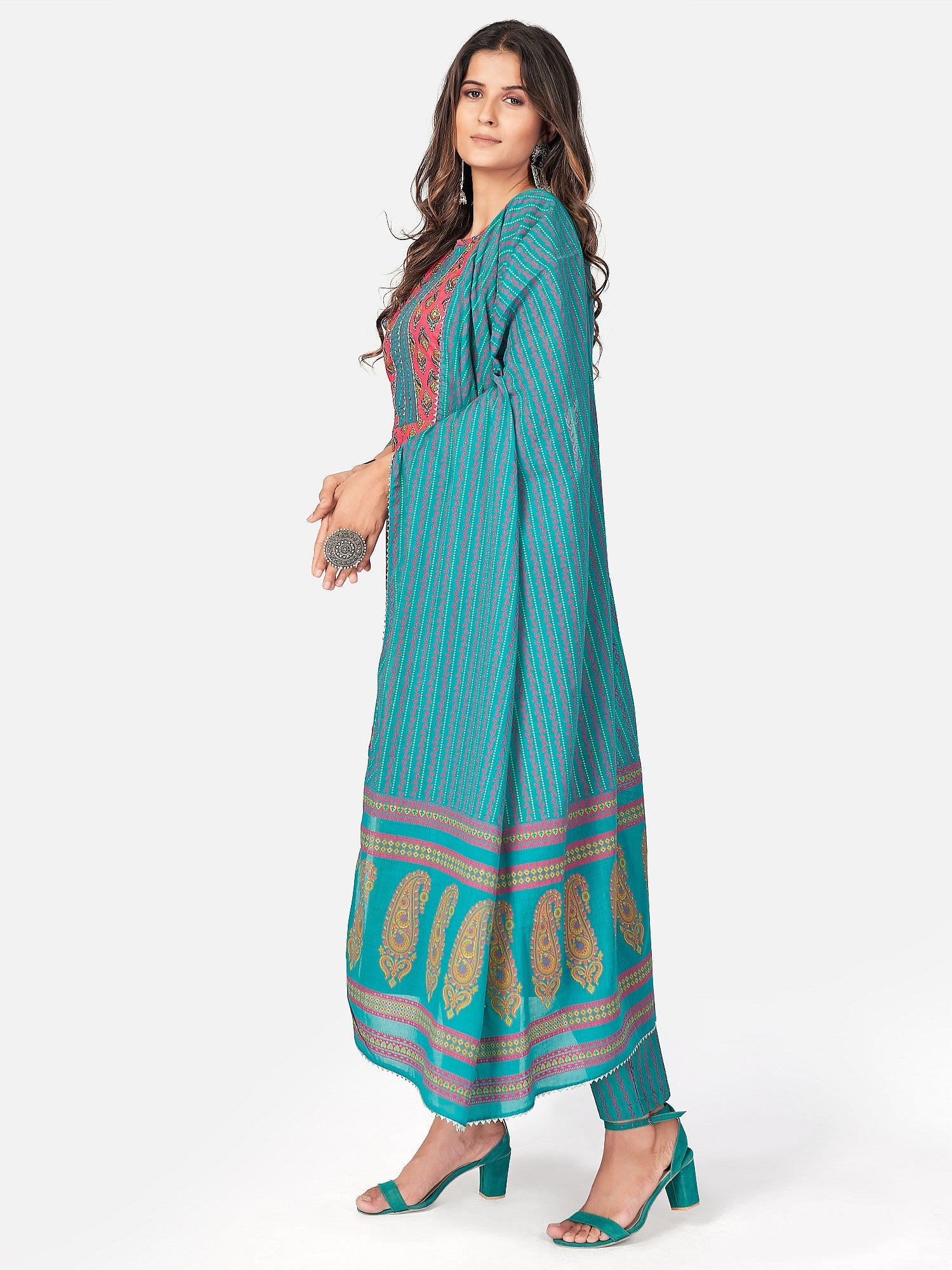 Women's Dark Pink Cotton Kurta With Pant & Dupatta By Vbuyz (3
