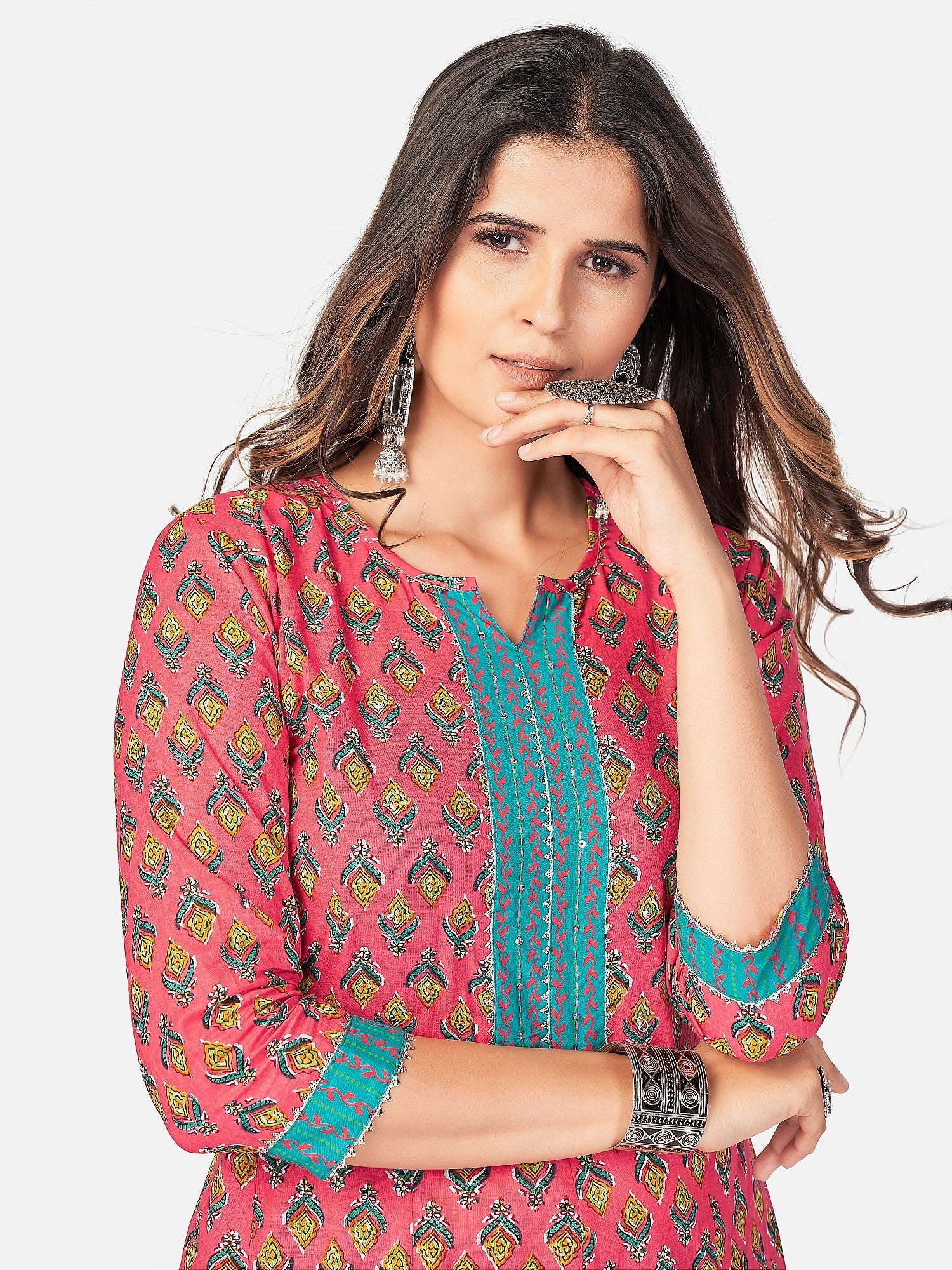 Women's Dark Pink Cotton Kurta With Pant & Dupatta By Vbuyz (3