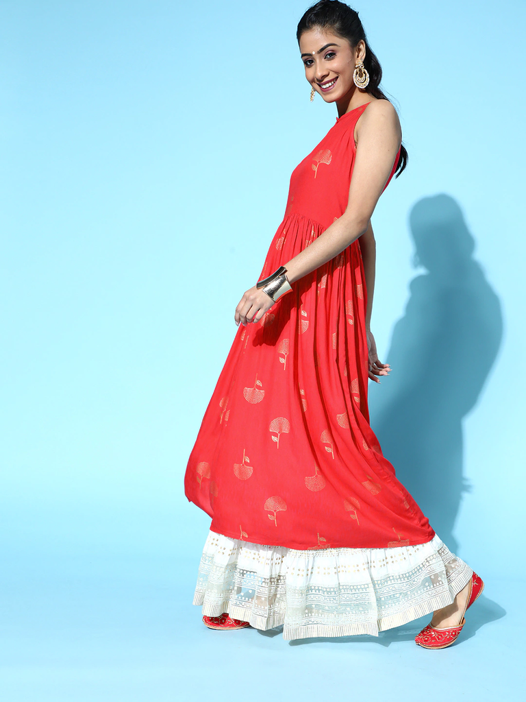 Women's Attractive Red Cotton Ethnic Motifs Kurta