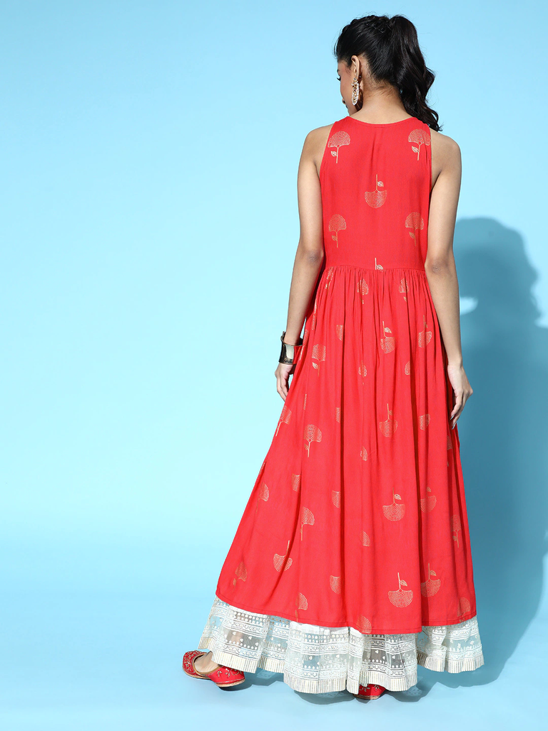 Women's Attractive Red Cotton Ethnic Motifs Kurta