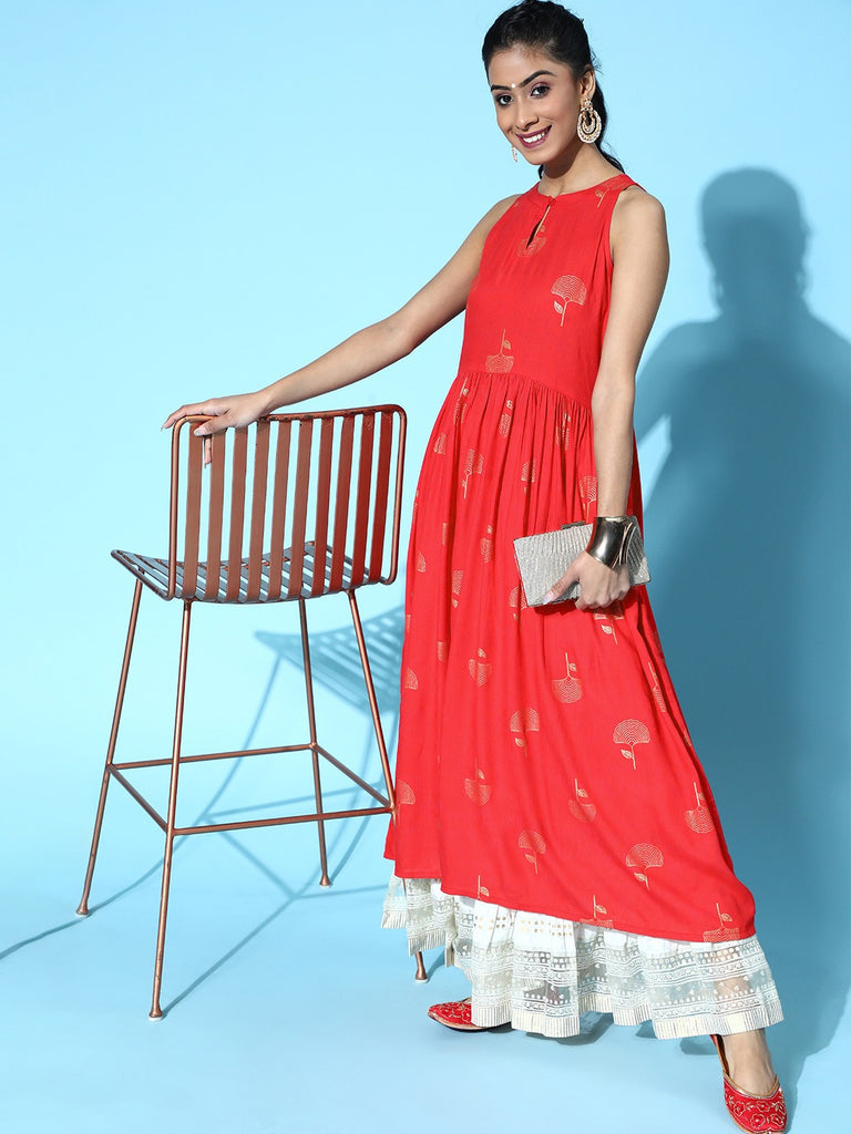 Women's Attractive Red Cotton Ethnic Motifs Kurta