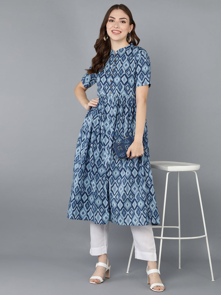 Women's Ahika Cotton Blend Geometric Printed Kurta