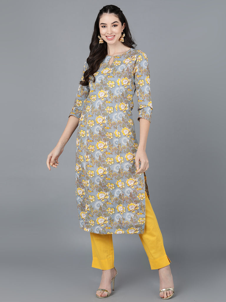 Women's Ahika Cotton Blend Floral Printed Kurta