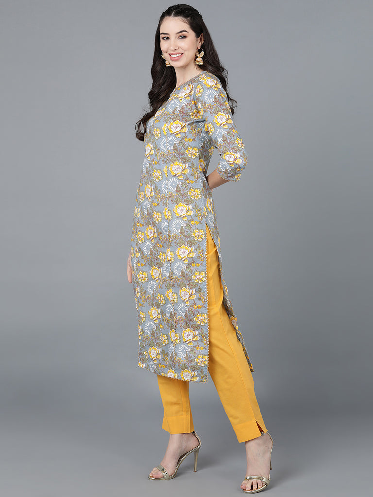 Women's Ahika Cotton Blend Floral Printed Kurta