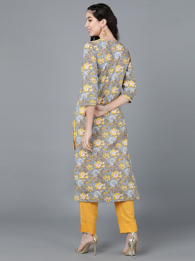 Women's Ahika Cotton Blend Floral Printed Kurta