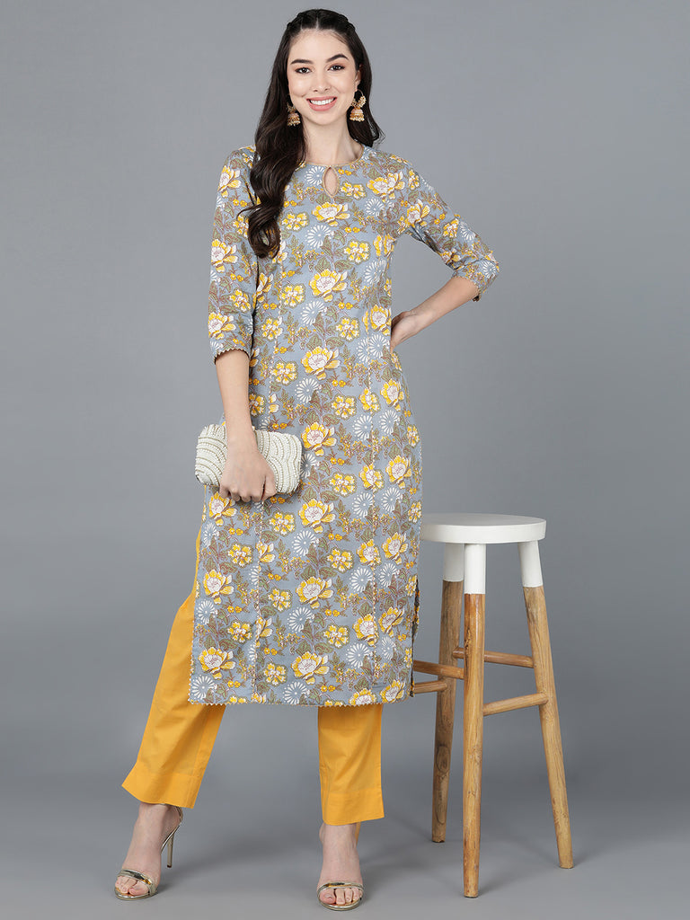 Women's Ahika Cotton Blend Floral Printed Kurta