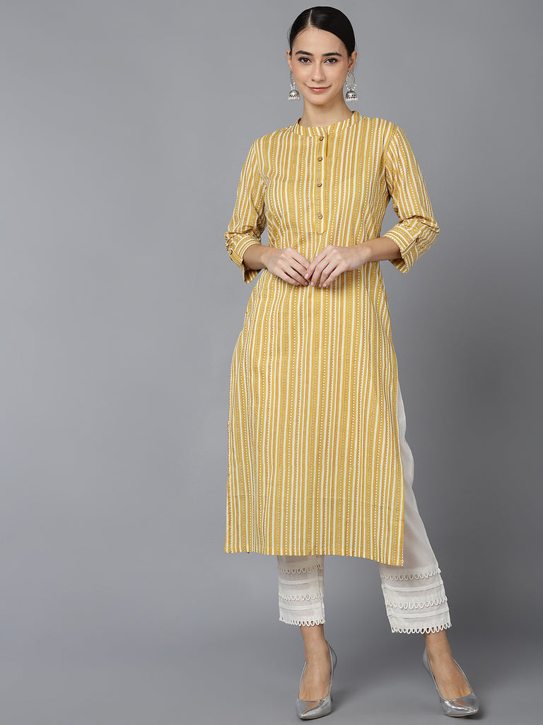 Women's Cotton Striped Printed Kurta