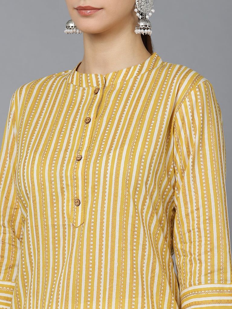 Women's Cotton Striped Printed Kurta