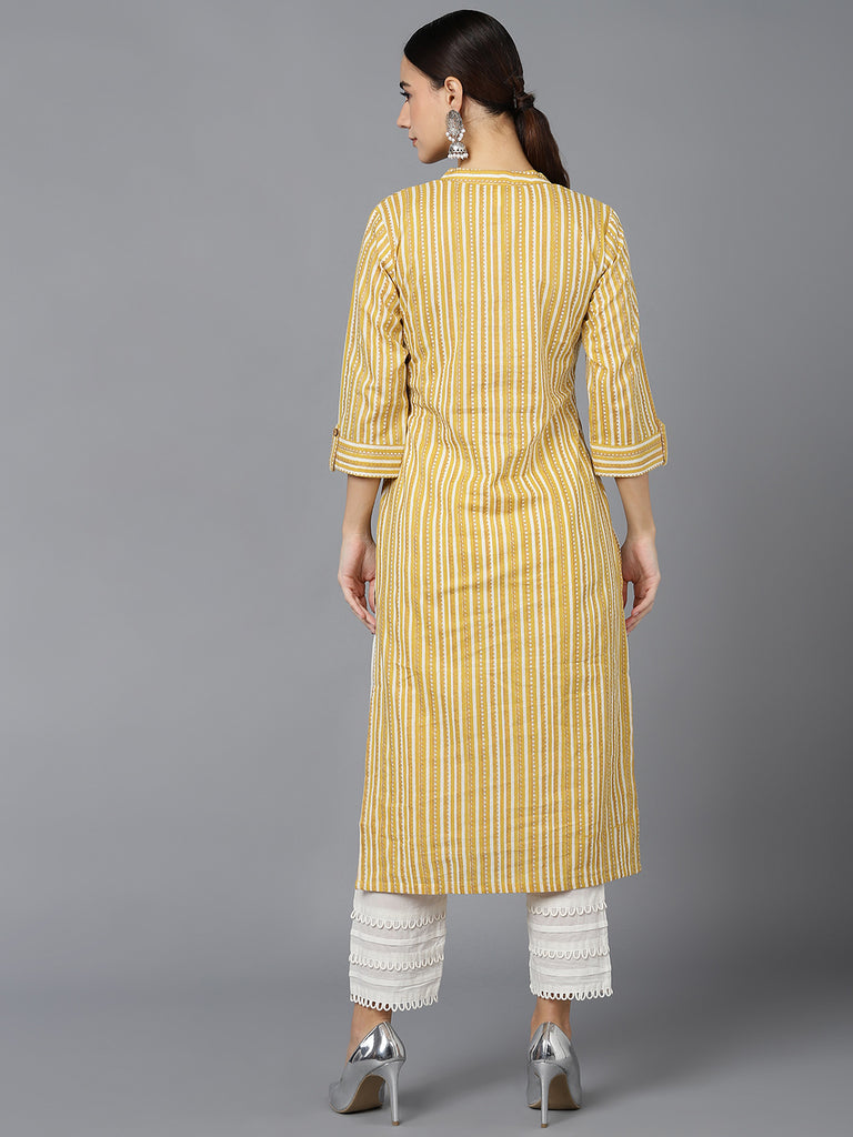 Women's Cotton Striped Printed Kurta