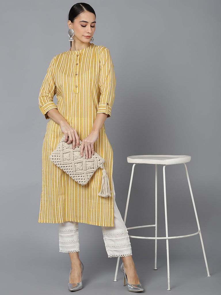 Women's Cotton Striped Printed Kurta