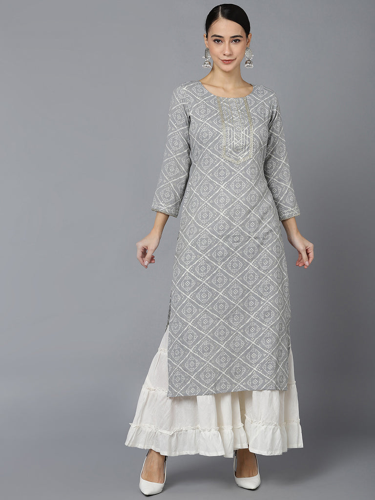 Women's Cotton Blend Geometric Printed Kurta