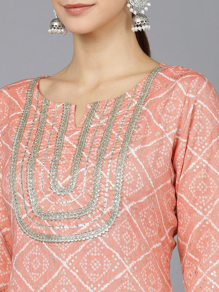 Women's Cotton Blend Geometric Printed Kurta