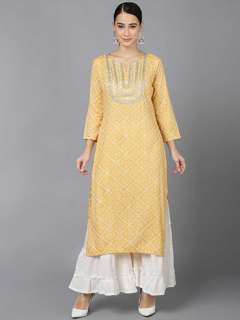 Women's Cotton Blend Geometric Printed Kurta