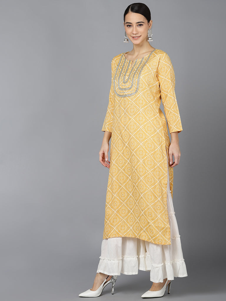 Women's Cotton Blend Geometric Printed Kurta