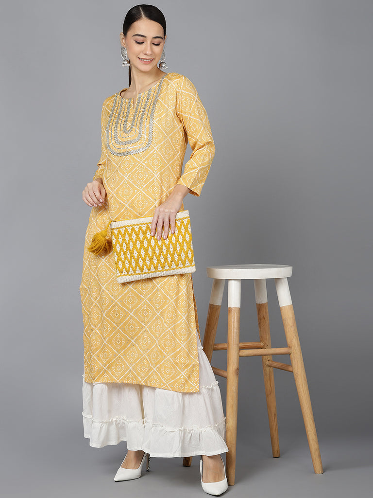 Women's Cotton Blend Geometric Printed Kurta