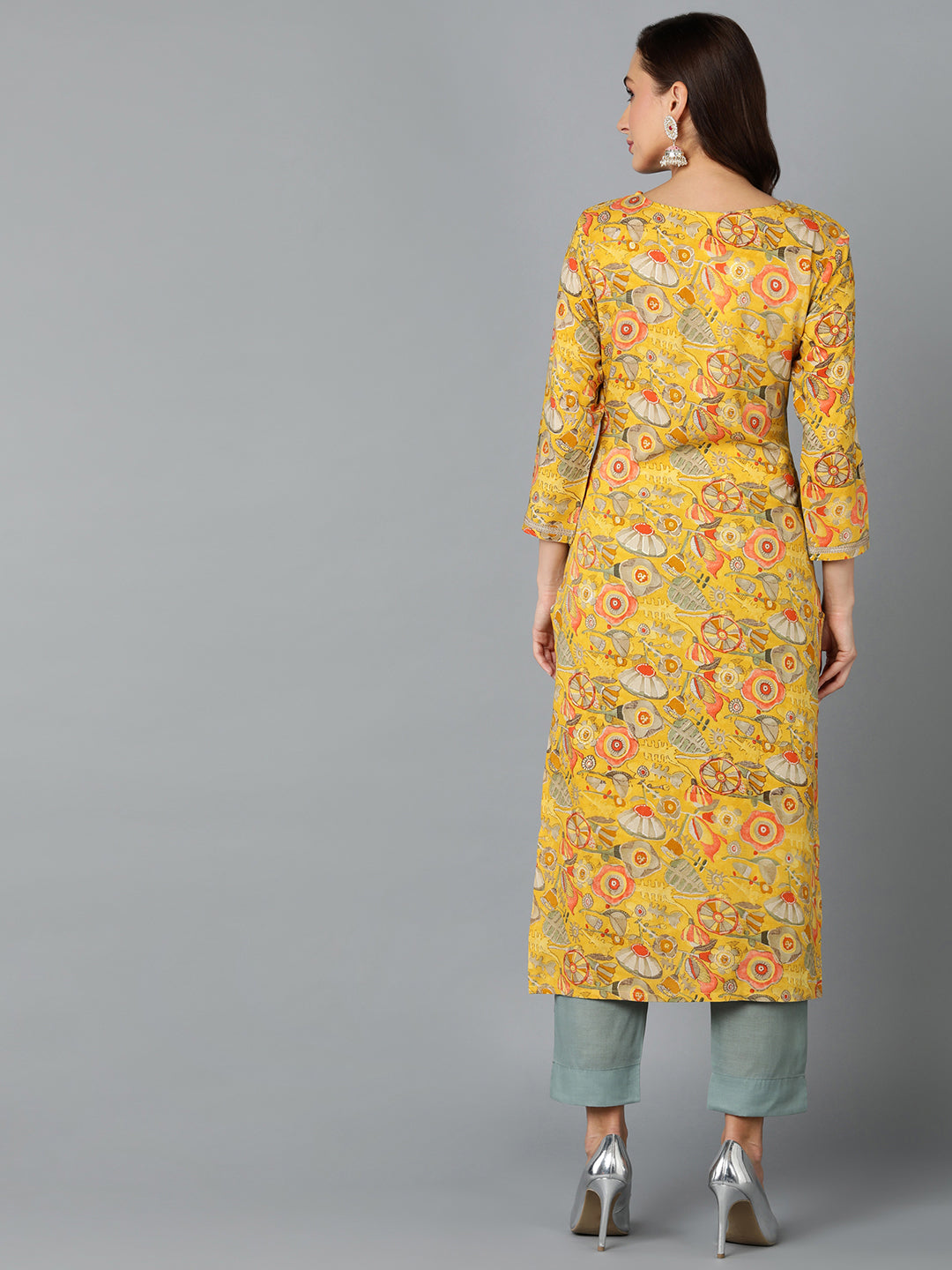 Women's Viscose Rayon Chrome Yellow Printed Regular Fit Kurta - Ahika